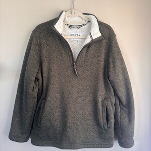 Orvis Men's olive Green fuzzy quarter zip Sweatshirt